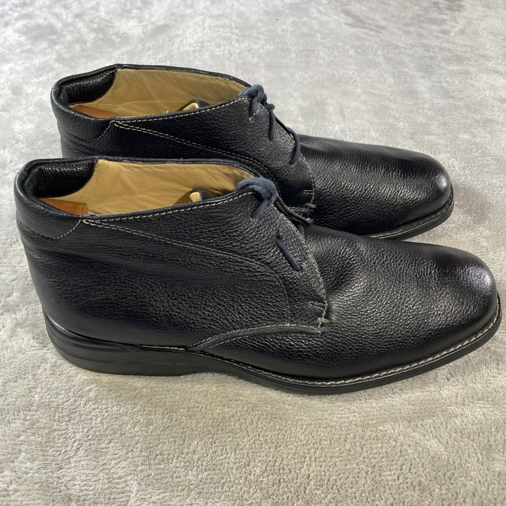 Johnston Murphy  Chukka Boots Mens 10.5 Black Pebbled Sheepskin Leather Office